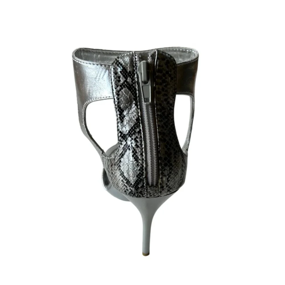 BCBG Max Rave Envy Women Stiletto Sandal Cocktail Heels Silver Shoes 8 M NIB - Picture 3 of 6